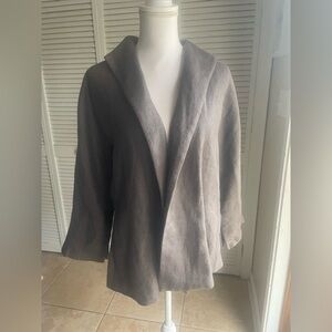 Eileen Fisher Linen Cotton Blend Jacket Blazer Open Front Trapeze Size Medium M
